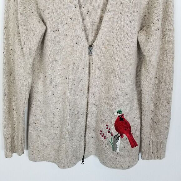 Woolrich Women Cardigan Stone Heather Wool Blend Full Zip Cardigan Sweater Sz M - Picture 3 of 7